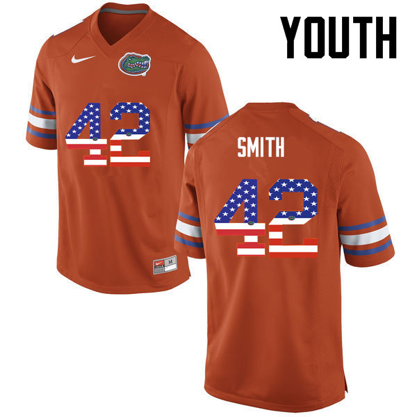 Youth Florida Gators #42 Jordan Smith College Football USA Flag Fashion Jerseys-Orange